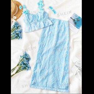 NEW blue floral skirt set